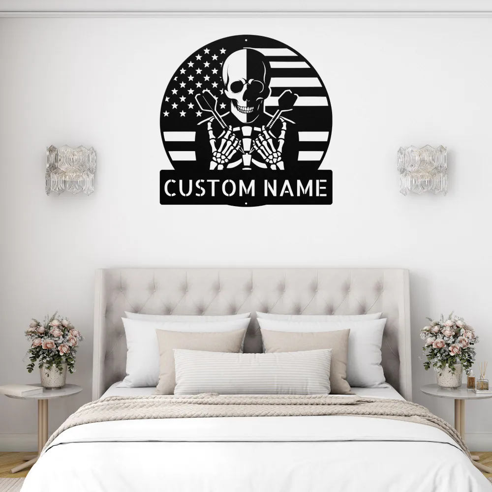 Custom Skull Darts Usa Flag Metal Sign Custom Skull Darts Usa Flag Metal Sign