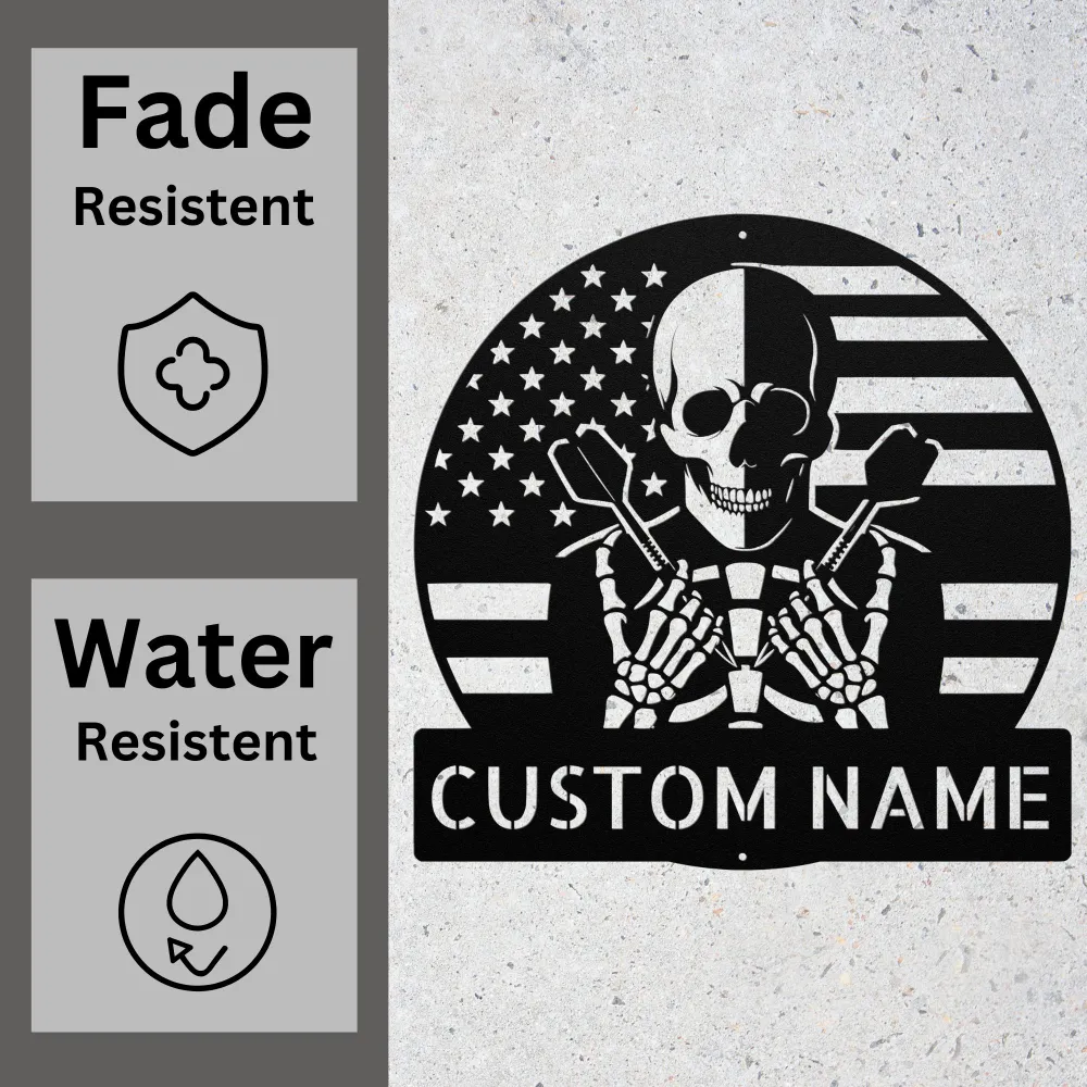 Custom Skull Darts Usa Flag Metal Sign Custom Skull Darts Usa Flag Metal Sign