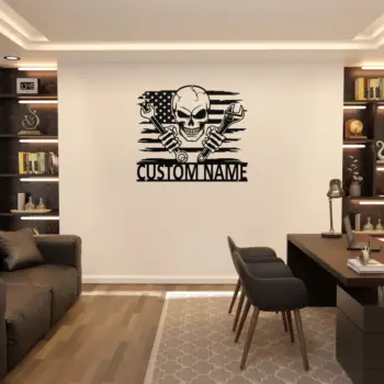 Custom Skull Mechanic Metal Sign