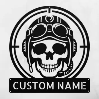 Custom Skull Pilot Metal Sign