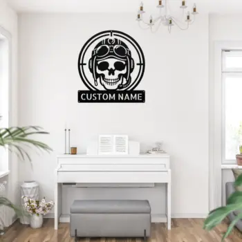 Custom Skull Pilot Metal Sign