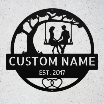 Personalized Couple On Swing Metal Sign