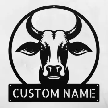 Personalized Cow Face Metal Sign