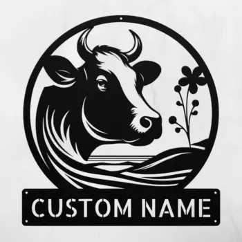 Personalized Cow Scene Metal Sign