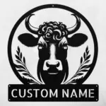 Personalized Floral Cow Metal Sign