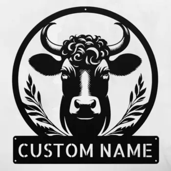 Personalized Floral Cow Metal Sign