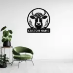 Personalized Floral Cow Metal Sign