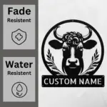 Personalized Floral Cow Metal Sign