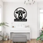 Personalized Floral Cow Metal Sign