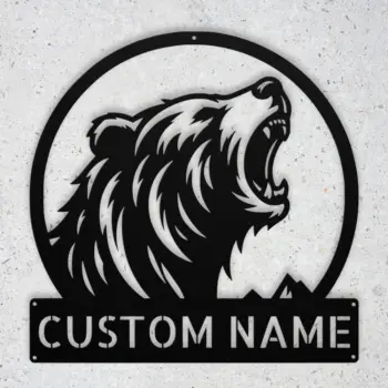 Personalized Roaring Bear Metal Sign