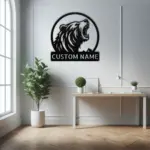 Personalized Roaring Bear Metal Sign