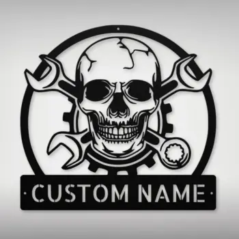Personalized Skull Mechanic Metal Sign