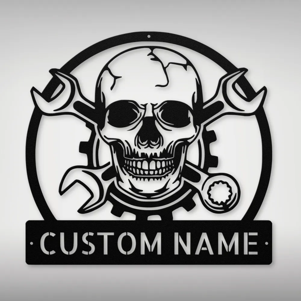 Personalized Skull Mechanic Metal Sign Personalized Skull Mechanic Metal Sign