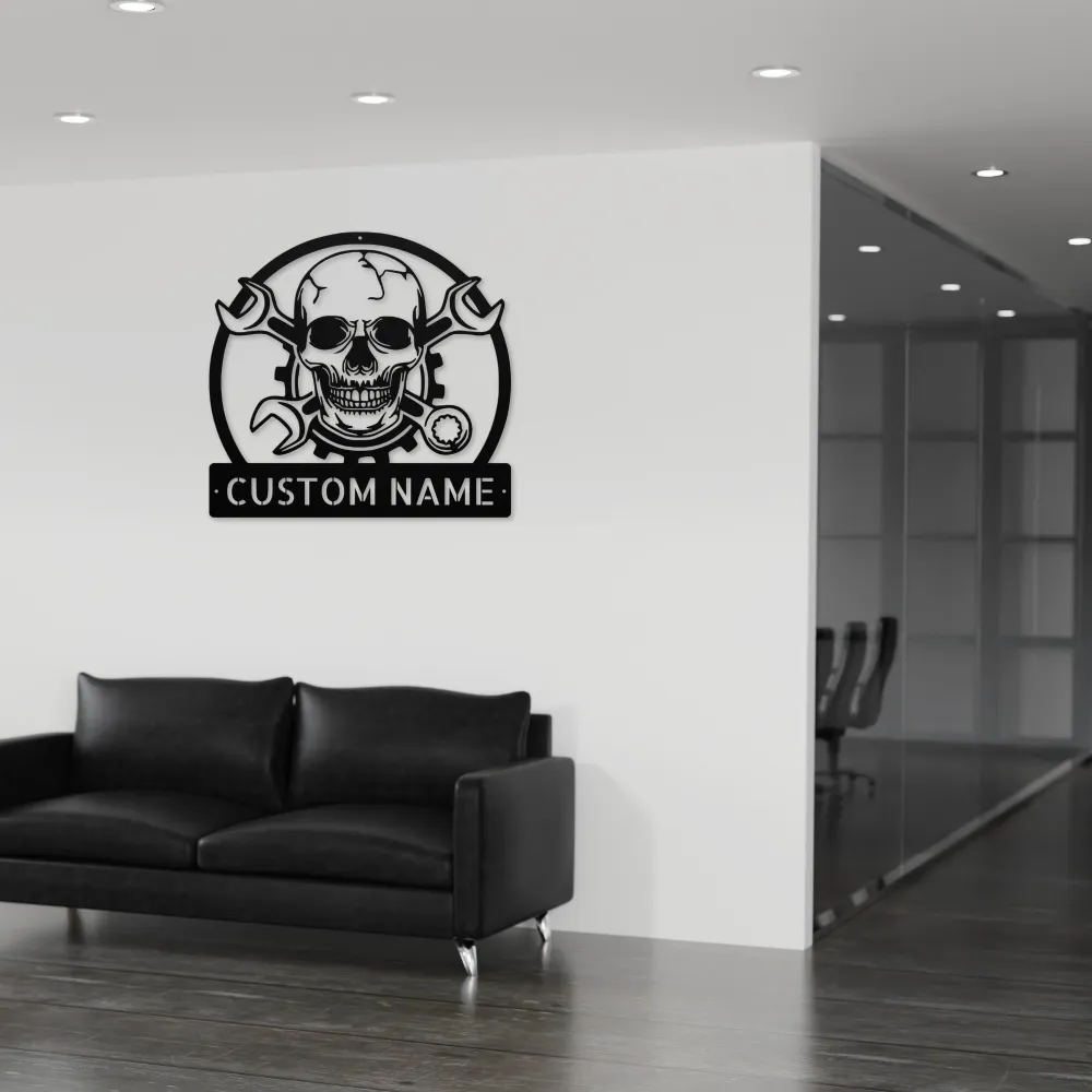 Personalized Skull Mechanic Metal Sign Personalized Skull Mechanic Metal Sign