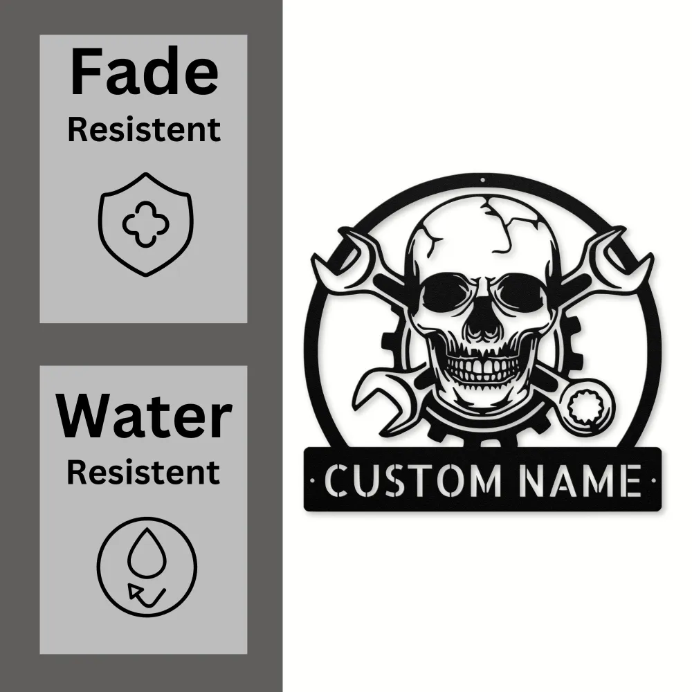 Personalized Skull Mechanic Metal Sign Personalized Skull Mechanic Metal Sign