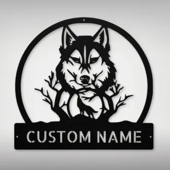 Personalized Wolf Head Metal Sign