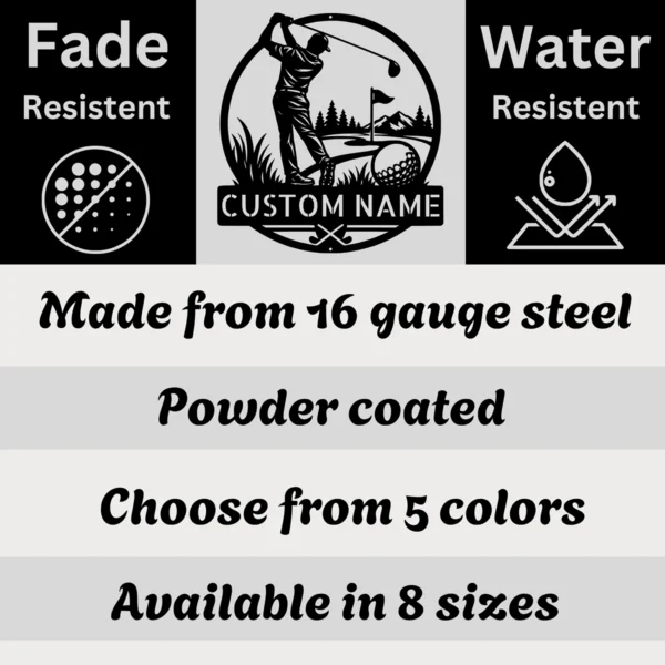Personalized Golfer Metal Sign Golf Wall Art Decor Personalized golfer metal sign in 16 gauge steel for golf wall decor, custom golfer plaque for man cave, garage, golf lover and gift art.