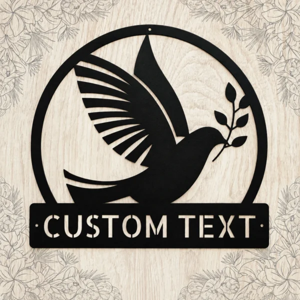 Personalized Dove Bird Metal Sign Custom Decor For Home And Garden Personalized dove bird metal sign in 16 gauge steel for laser-cut wall decor, custom home plaque for bird lovers, memorial and gift art.