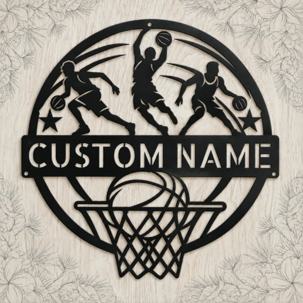 Custom Basketball Metal Sign Personalized Sports Decor Custom Basketball Metal Signin 16 gauge steel for sports room wall decor, personalized player name plaque for home gym, fans, and athlete gifts.