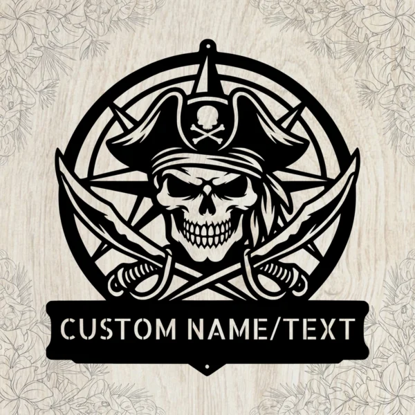 Custom Pirate Skull Metal Wall Art Sign Nautical Decor Custom Pirate Skull Metal Wall Art Sign in 16 gauge steel for nautical wall decor, pirate themed plaque for bar, boat, cabin and gift art.