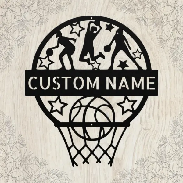 Custom Basketball Metal Sign Personalized Sports Decor Custom Basketball Metal Signin 16 gauge steel for sports room wall decor, personalized player name plaque for home gym, fans, and athlete gifts.