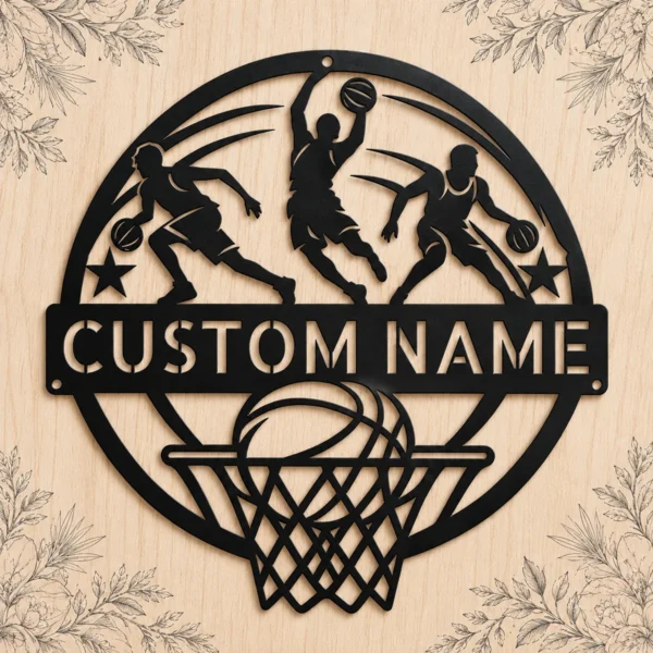 Custom Basketball Metal Sign Personalized Sports Decor Custom Basketball Metal Signin 16 gauge steel for sports room wall decor, personalized player name plaque for home gym, fans, and athlete gifts.