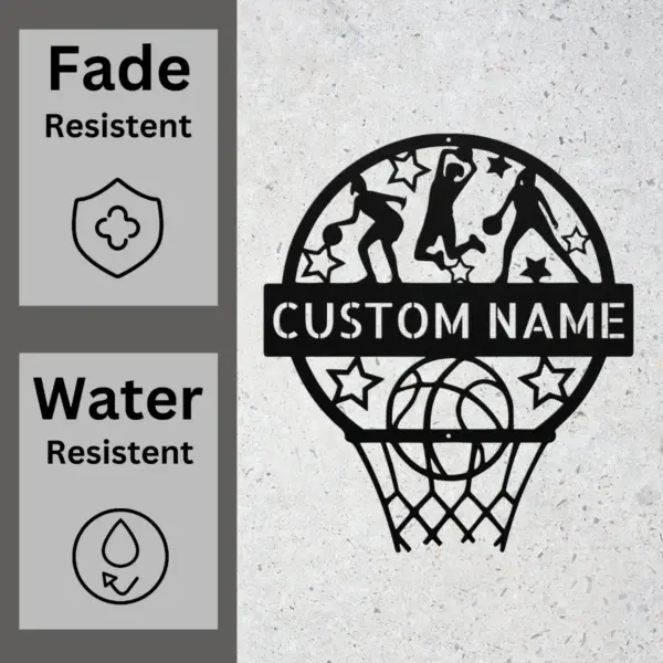 Custom Basketball Metal Sign Personalized Sports Decor Custom Basketball Metal Signin 16 gauge steel for sports room wall decor, personalized player name plaque for home gym, fans, and athlete gifts.