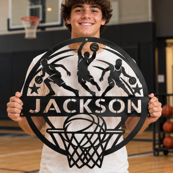 Custom Basketball Metal Sign Personalized Sports Decor Custom Basketball Metal Signin 16 gauge steel for sports room wall decor, personalized player name plaque for home gym, fans, and athlete gifts.