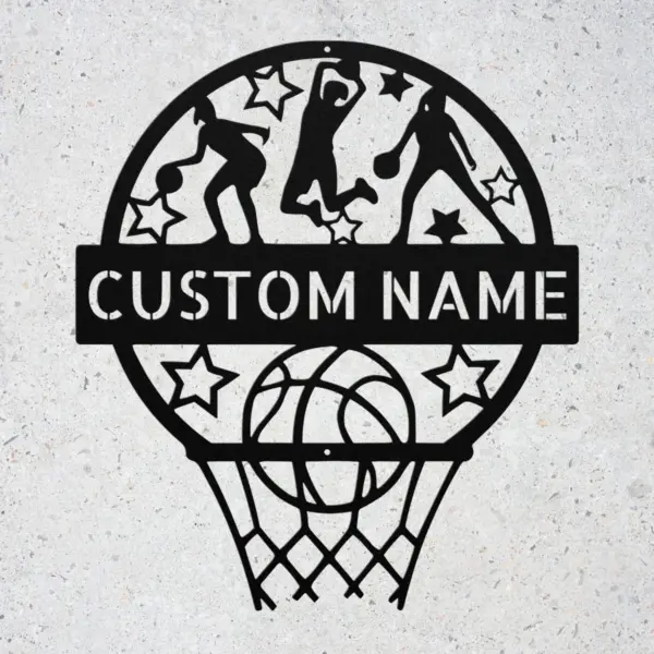 Custom Basketball Metal Sign Personalized Sports Decor Custom Basketball Metal Signin 16 gauge steel for sports room wall decor, personalized player name plaque for home gym, fans, and athlete gifts.
