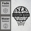 Custom Basketball Wall Sign Personalized Sports Decor Custom basketball metal sign in 16 gauge steel for sports room wall decor, personalized player name plaque for home gym, fans, and athlete gifts.