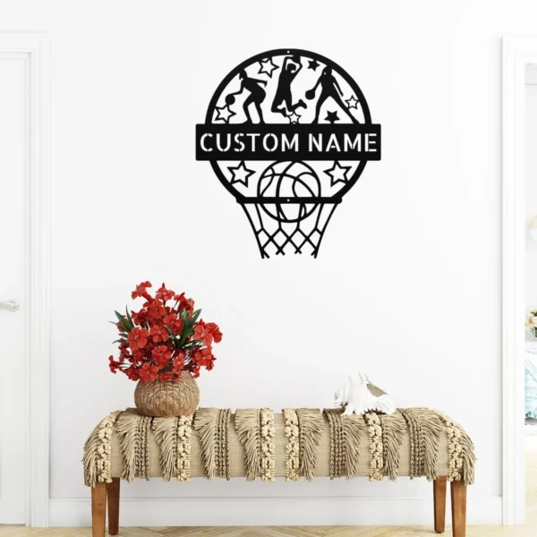 Custom Basketball Wall Sign Personalized Sports Decor Custom basketball metal sign in 16 gauge steel for sports room wall decor, personalized player name plaque for home gym, fans, and athlete gifts.