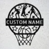 Custom Basketball Wall Sign Personalized Sports Decor Custom basketball metal sign in 16 gauge steel for sports room wall decor, personalized player name plaque for home gym, fans, and athlete gifts.
