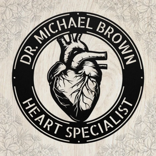 Custom cardiology metal sign in 16 gauge steel for heart doctor office decor, personalized clinic wall plaque and cardiologist professional gift.