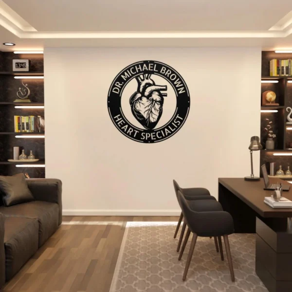 Custom cardiology metal sign in 16 gauge steel for heart doctor office decor, personalized clinic wall plaque and cardiologist professional gift.
