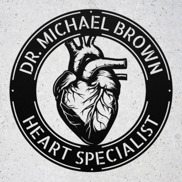 Custom cardiology metal sign in 16 gauge steel for heart doctor office decor, personalized clinic wall plaque and cardiologist professional gift.