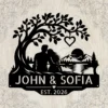 Custom couple metal sign personalized with names and special date, romantic love wall art and wedding anniversary decor for couples and newlyweds.