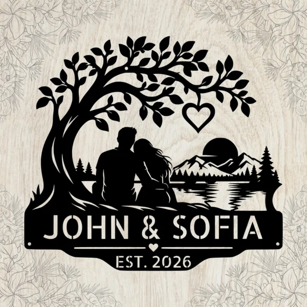 Custom Couple Metal Sign Personalized Love Wall Art Anniversary Wedding Decor Custom couple metal sign personalized with names and special date, romantic love wall art and wedding anniversary decor for couples and newlyweds.