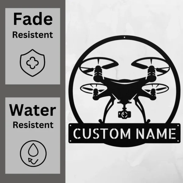 Custom Drone Metal Sign Aerial Art For Drone Pilots Custom drone metal sign in 16 gauge steel for aerial wall decor, personalized drone pilot plaque for tech lovers, studios, and office gift art.