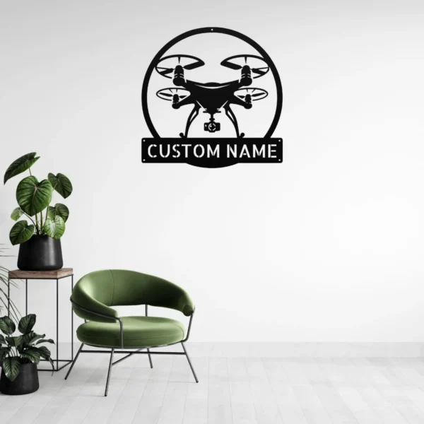 Custom Drone Metal Sign Aerial Art For Drone Pilots Custom drone metal sign in 16 gauge steel for aerial wall decor, personalized drone pilot plaque for tech lovers, studios, and office gift art.