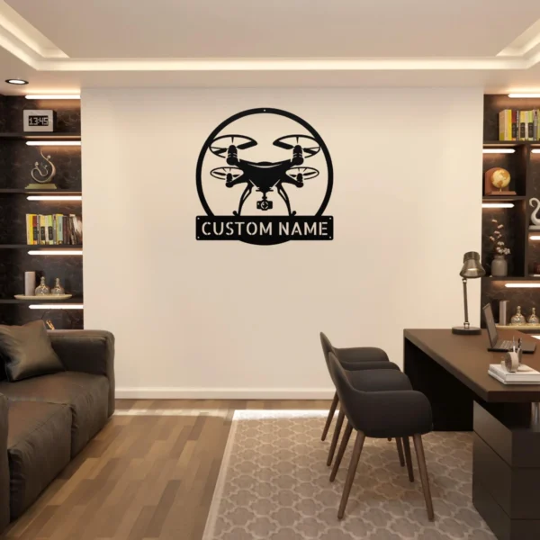 Custom Drone Metal Sign Aerial Art For Drone Pilots Custom drone metal sign in 16 gauge steel for aerial wall decor, personalized drone pilot plaque for tech lovers, studios, and office gift art.