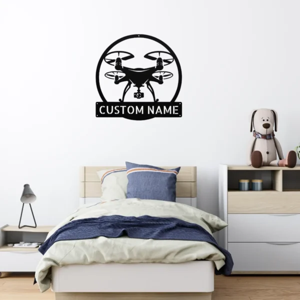 Custom Drone Metal Sign Aerial Art For Drone Pilots Custom drone metal sign in 16 gauge steel for aerial wall decor, personalized drone pilot plaque for tech lovers, studios, and office gift art.