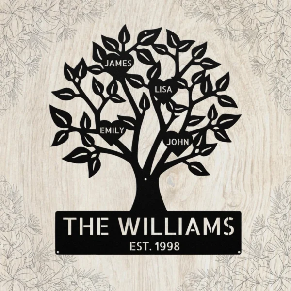Custom Family Tree Metal Sign Personalized Art Family Name Decor Personalized family tree metal sign in 16 gauge steel for custom family name wall decor, home plaque for wedding, housewarming and gift art.