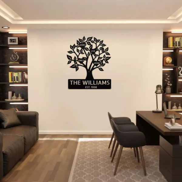 Custom Family Tree Metal Sign Personalized Art Family Name Decor Personalized family tree metal sign in 16 gauge steel for custom family name wall decor, home plaque for wedding, housewarming and gift art.