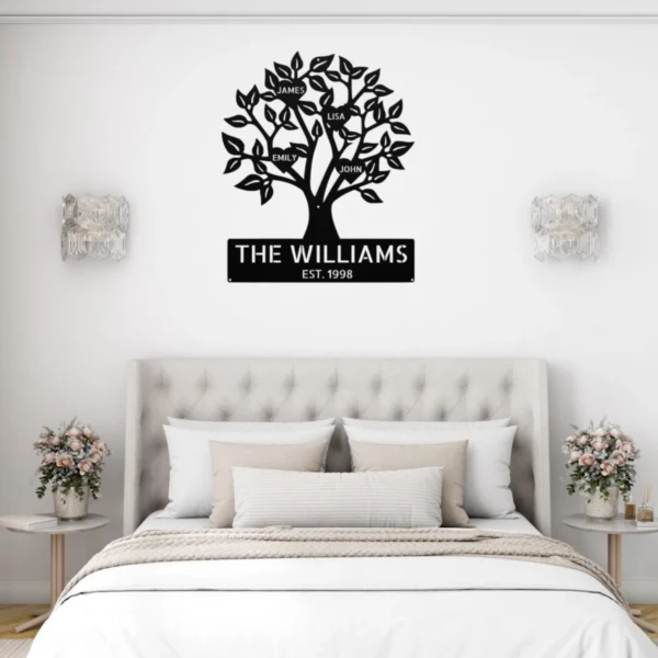 Custom Family Tree Metal Sign Personalized Art Family Name Decor Personalized family tree metal sign in 16 gauge steel for custom family name wall decor, home plaque for wedding, housewarming and gift art.