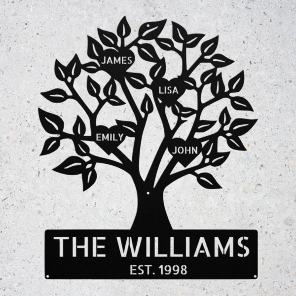 Custom Family Tree Metal Sign Personalized Art Family Name Decor Personalized family tree metal sign in 16 gauge steel for custom family name wall decor, home plaque for wedding, housewarming and gift art.