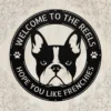 Custom French Bulldog metal wall sign in 16 gauge steel for pet wall decor, personalized family name plaque for home and dog lover gift art.