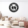 Custom French Bulldog metal wall sign in 16 gauge steel for pet wall decor, personalized family name plaque for home and dog lover gift art.