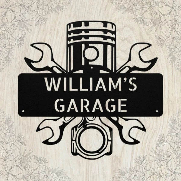 Custom Garage Metal Sign Custom Mechanic Wall Decor Custom garage metal sign in 16 gauge steel for mechanic wall decor, custom garage name plaque for car lovers and man cave gift art.