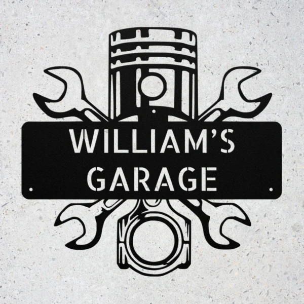 Custom Garage Metal Sign Custom Mechanic Wall Decor Custom garage metal sign in 16 gauge steel for mechanic wall decor, custom garage name plaque for car lovers and man cave gift art.
