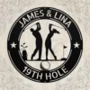 Custom golfing couple metal wall sign in 16 gauge steel for golf lover decor, personalized wedding or anniversary gift for couples and golfers.